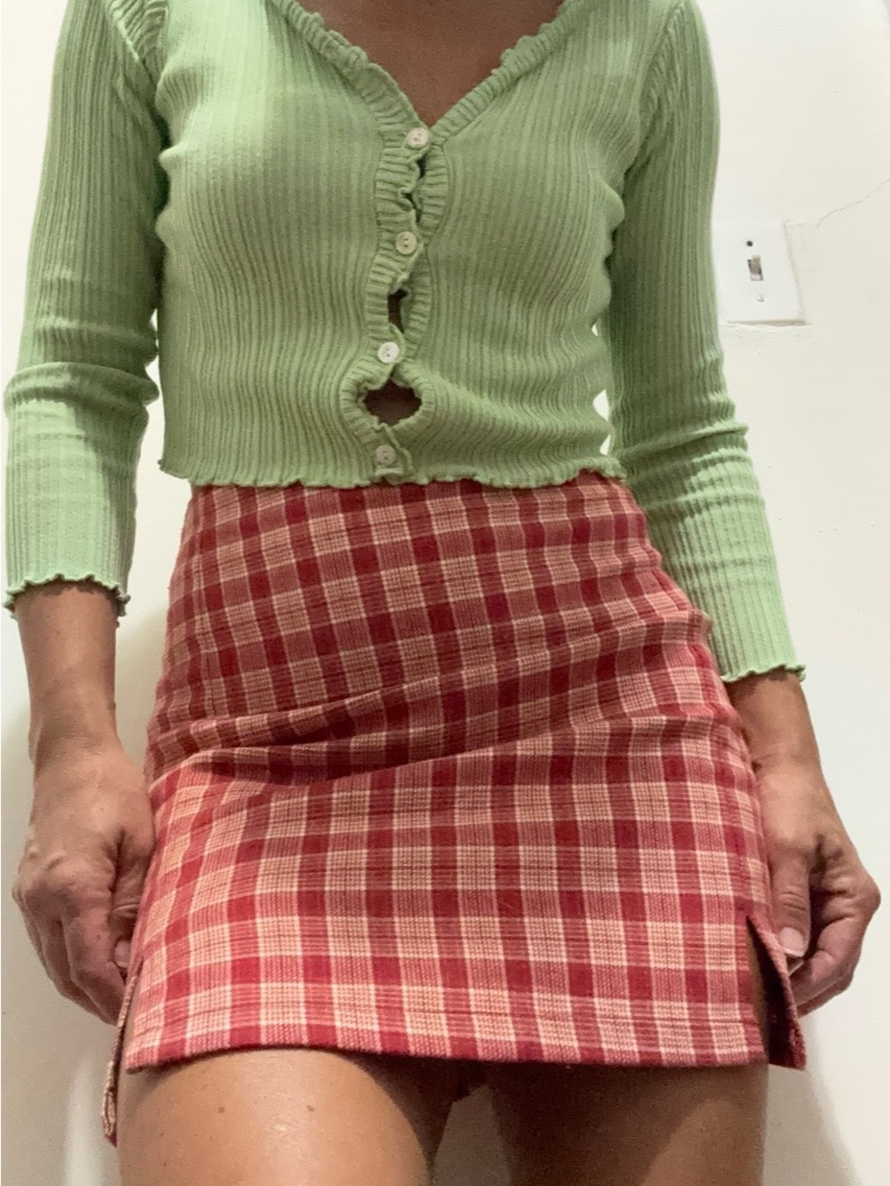 Brandy Melville Women's Red Plaid Mini Skirt
